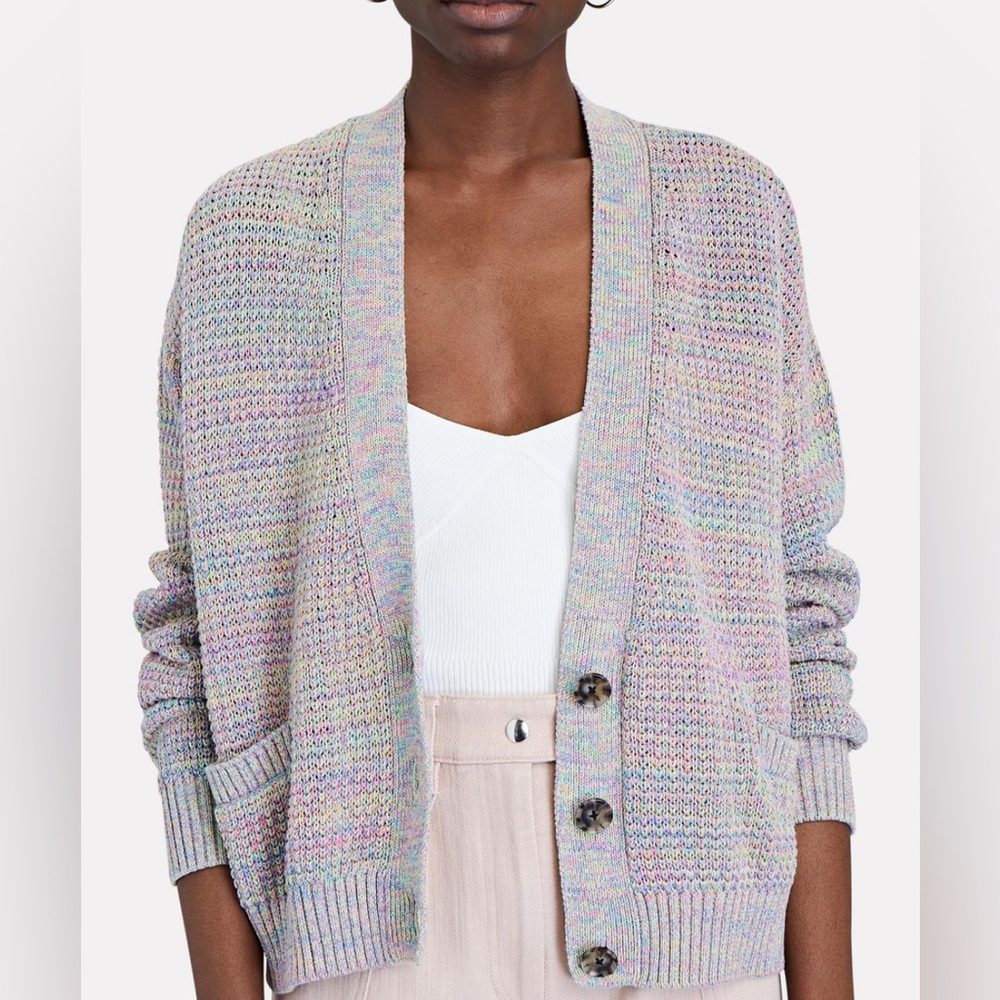 Re/Done Pastel Speckled Knit Cardigan in Lavender & Mint